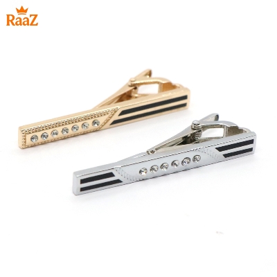 Picture of Silver Black Stripe Stone Metal Tie Clip For Men