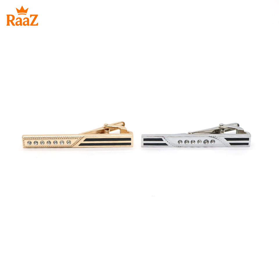 Picture of Silver Black Stripe Stone Metal Tie Clip For Men