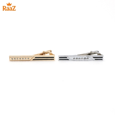 Picture of Silver Black Stripe Stone Metal Tie Clip For Men