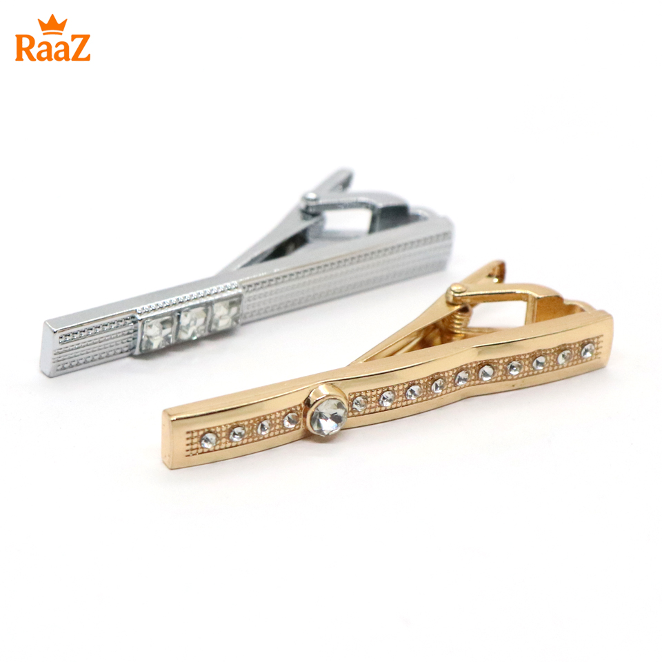 Picture of Silver Golden Stripe Stone Metal Tie Clip For Men