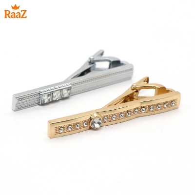 Picture of Silver Golden Stripe Stone Metal Tie Clip For Men