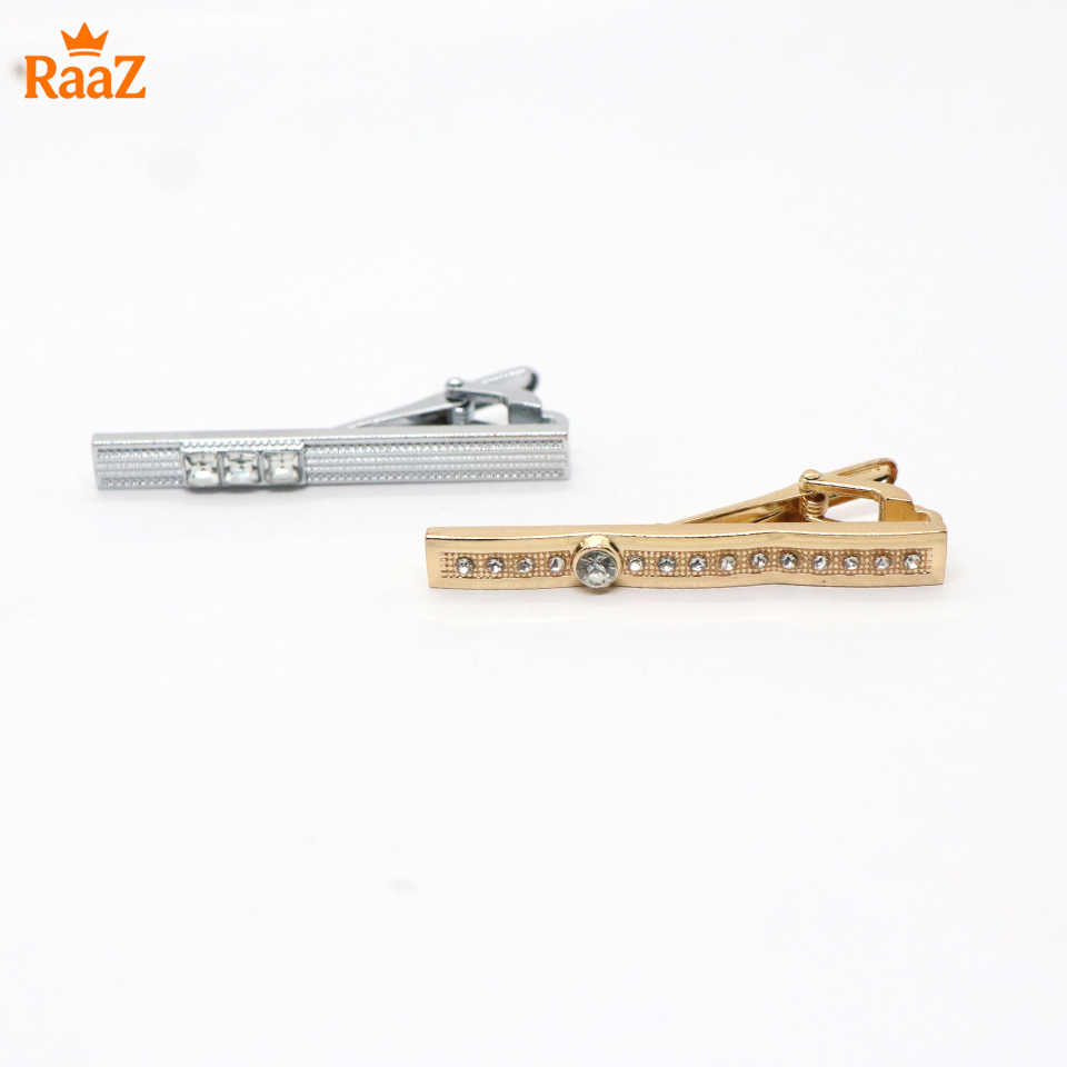 Picture of Silver Golden Stripe Stone Metal Tie Clip For Men