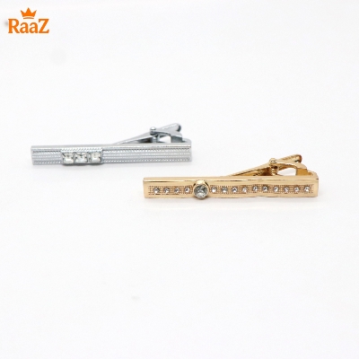 Picture of Silver Golden Stripe Stone Metal Tie Clip For Men