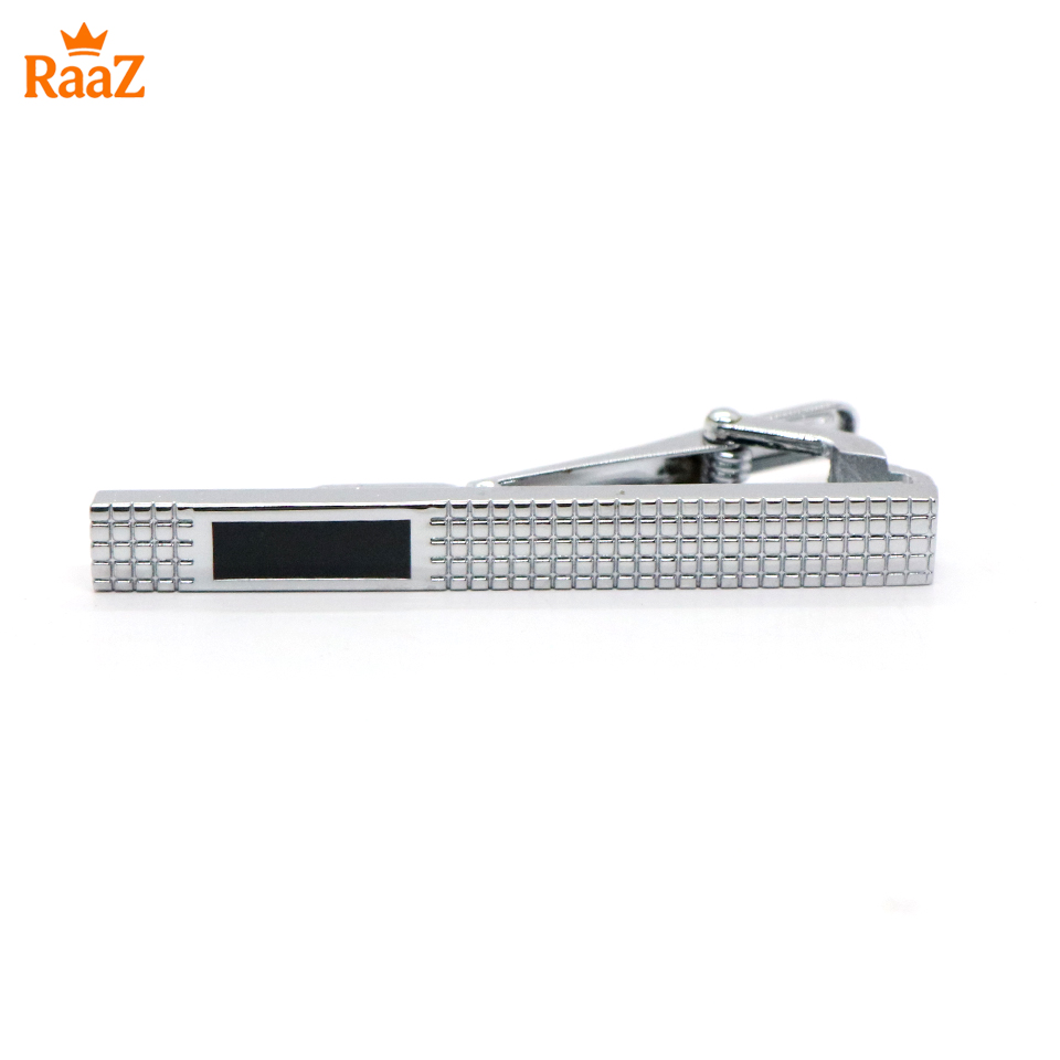 Picture of Silver Black Stainless Steel Tie Clip with Mosaic Design for Men
