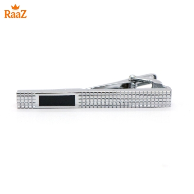 Picture of Silver Black Stainless Steel Tie Clip with Mosaic Design for Men
