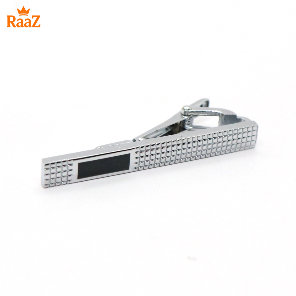 Picture of Silver Black Stainless Steel Tie Clip with Mosaic Design for Men