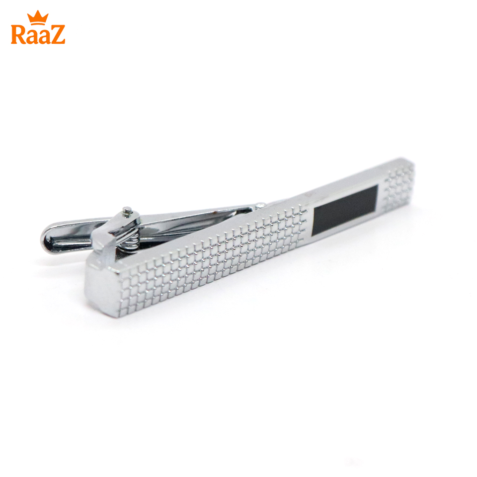 Picture of Silver Black Stainless Steel Tie Clip with Mosaic Design for Men