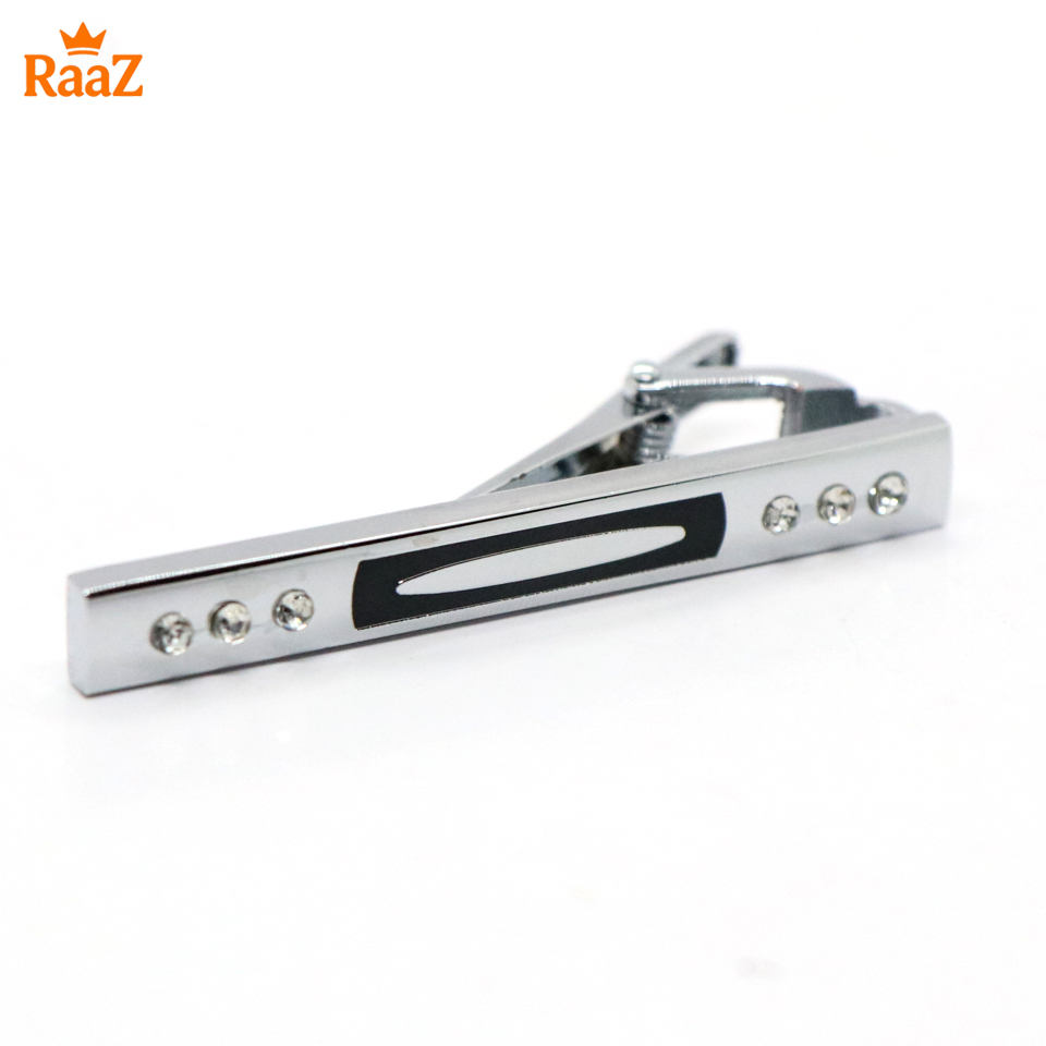 Picture of Silver Black Crystal Stone Inlay Tie Bar for Men