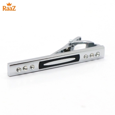 Picture of Silver Black Crystal Stone Inlay Tie Bar for Men