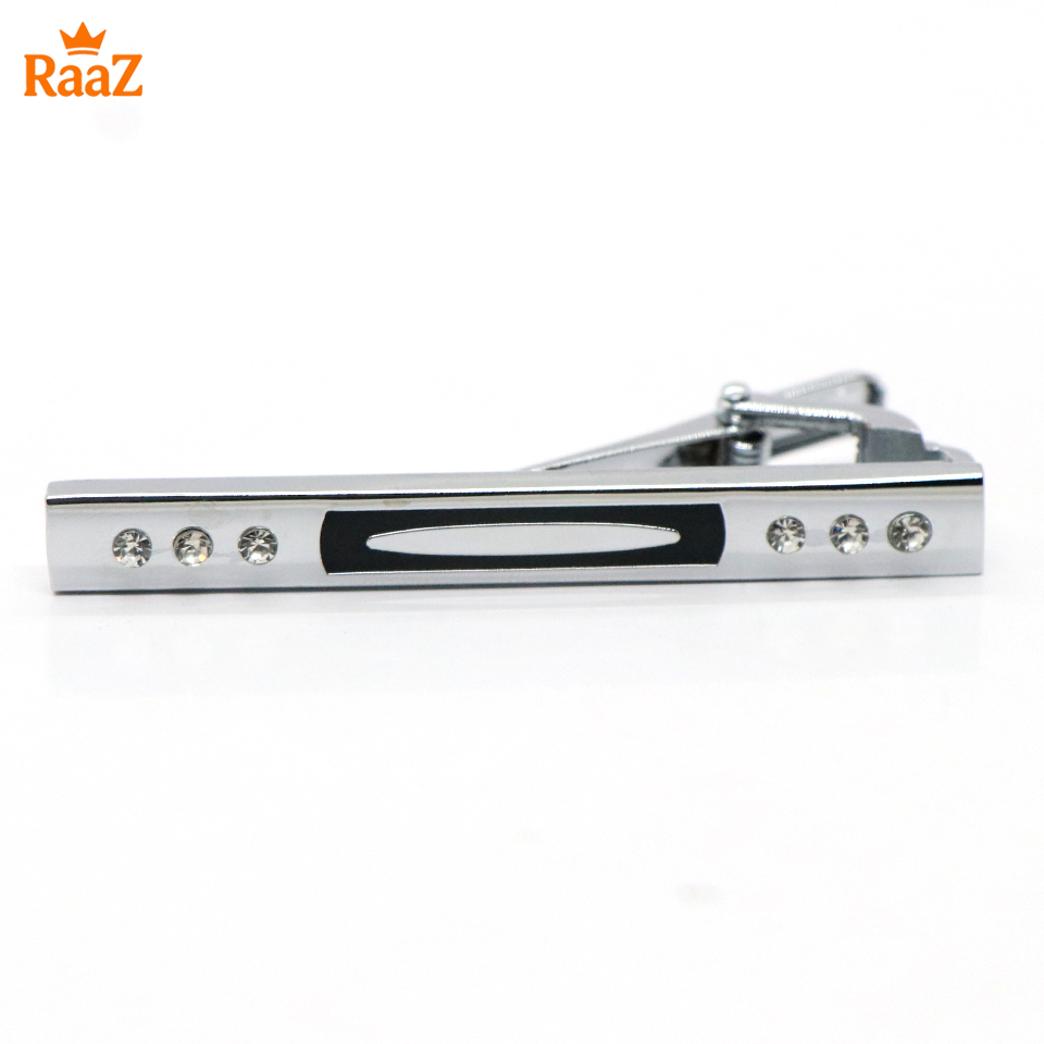 Picture of Silver Black Crystal Stone Inlay Tie Bar for Men