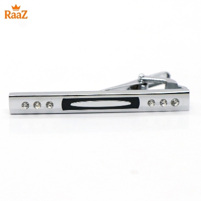 Picture of Silver Black Crystal Stone Inlay Tie Bar for Men