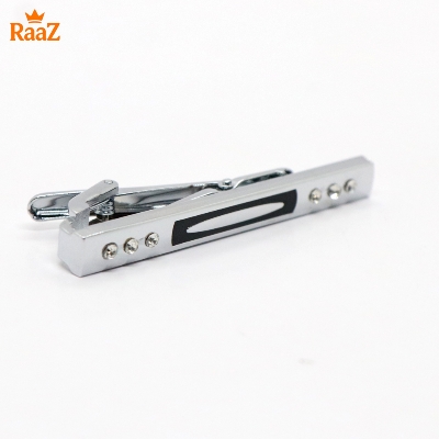 Picture of Silver Black Crystal Stone Inlay Tie Bar for Men
