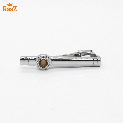 Picture of Silver Brown Stone Premium Stainless Steel Tie Clip Bar For Men