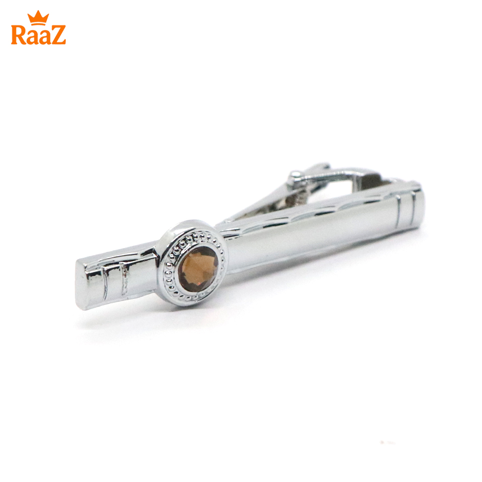 Picture of Silver Brown Stone Premium Stainless Steel Tie Clip Bar For Men