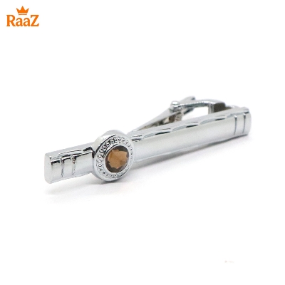 Picture of Silver Brown Stone Premium Stainless Steel Tie Clip Bar For Men