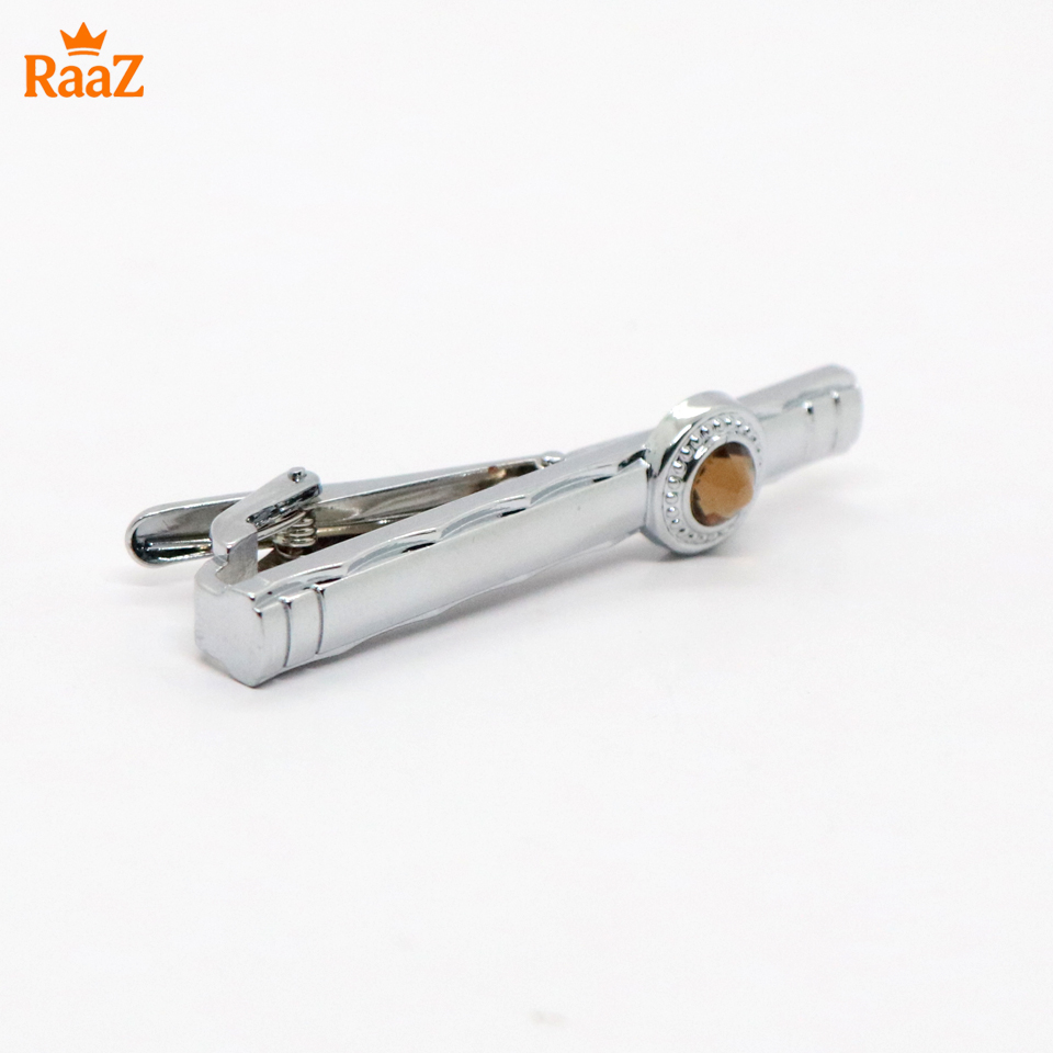 Picture of Silver Brown Stone Premium Stainless Steel Tie Clip Bar For Men