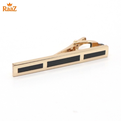 Picture of Gold Black Vertical Stripe Brushed Steel Tie Clip for Men