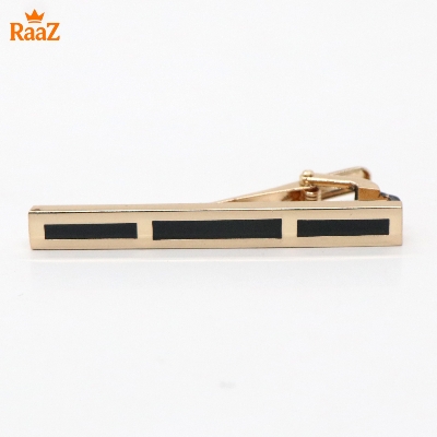 Picture of Gold Black Vertical Stripe Brushed Steel Tie Clip for Men