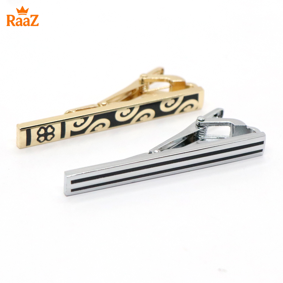 Picture of 2Pc Floral & Stripe Hybrid Tie Clip Set for Men