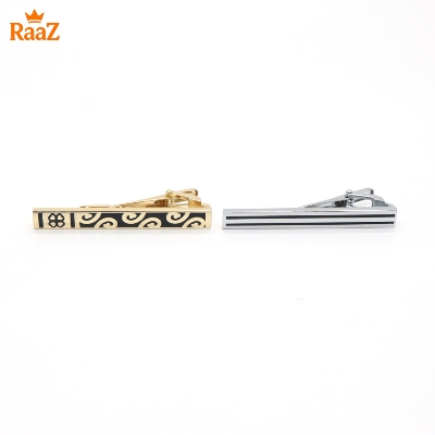 Picture of 2Pc Floral & Stripe Hybrid Tie Clip Set for Men