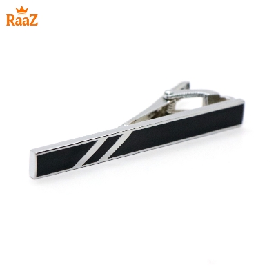 Picture of Black Silver Vertical Stripe Brushed Steel Tie Clip for Men