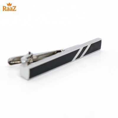 Picture of Black Silver Vertical Stripe Brushed Steel Tie Clip for Men