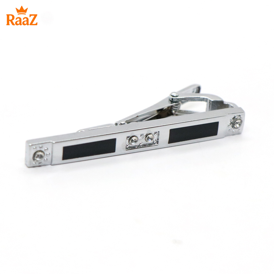 Picture of Silver Black Stone Stainless Steel Tie Clip  Design for Men
