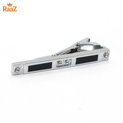 Picture of Silver Black Stone Stainless Steel Tie Clip  Design for Men
