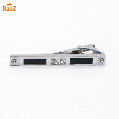 Picture of Silver Black Stone Stainless Steel Tie Clip  Design for Men
