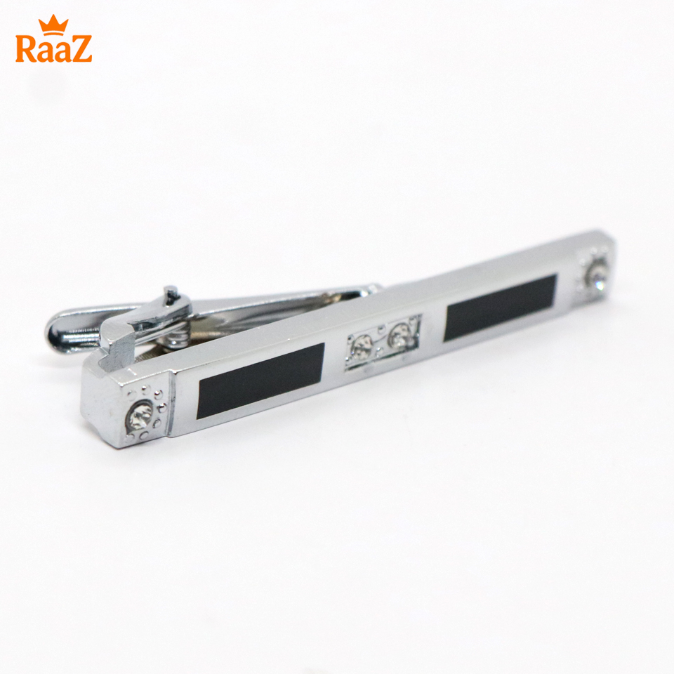 Picture of Silver Black Stone Stainless Steel Tie Clip  Design for Men