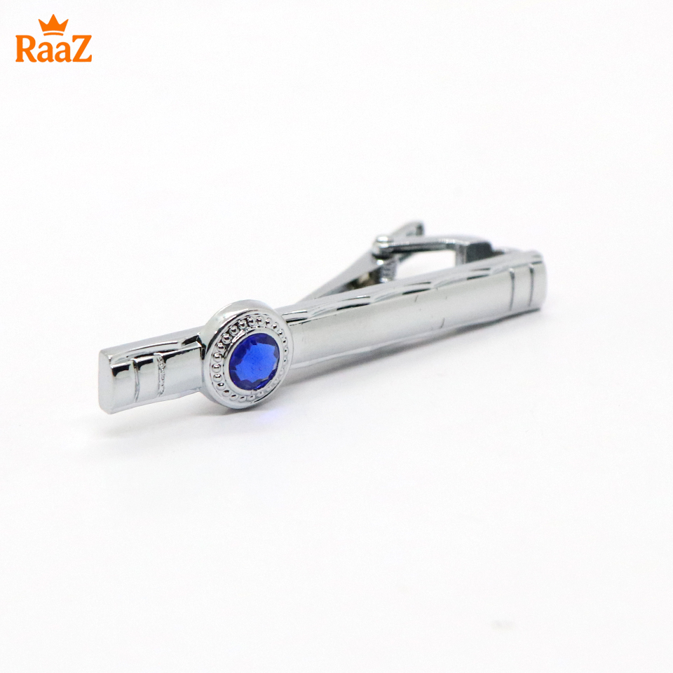 Picture of Silver Blue Stone Premium Stainless Steel Tie Clip Bar For Men