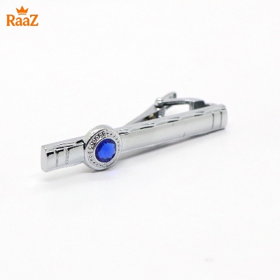 Picture of Silver Blue Stone Premium Stainless Steel Tie Clip Bar For Men