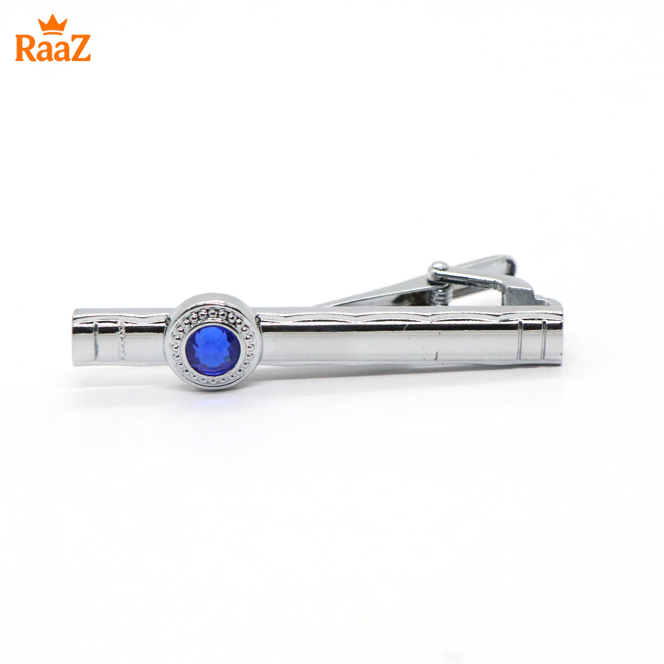 Picture of Silver Blue Stone Premium Stainless Steel Tie Clip Bar For Men