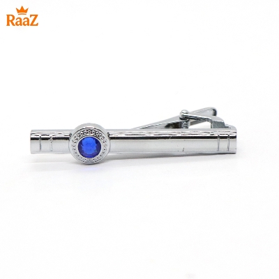 Picture of Silver Blue Stone Premium Stainless Steel Tie Clip Bar For Men