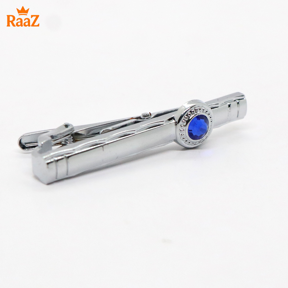 Picture of Silver Blue Stone Premium Stainless Steel Tie Clip Bar For Men