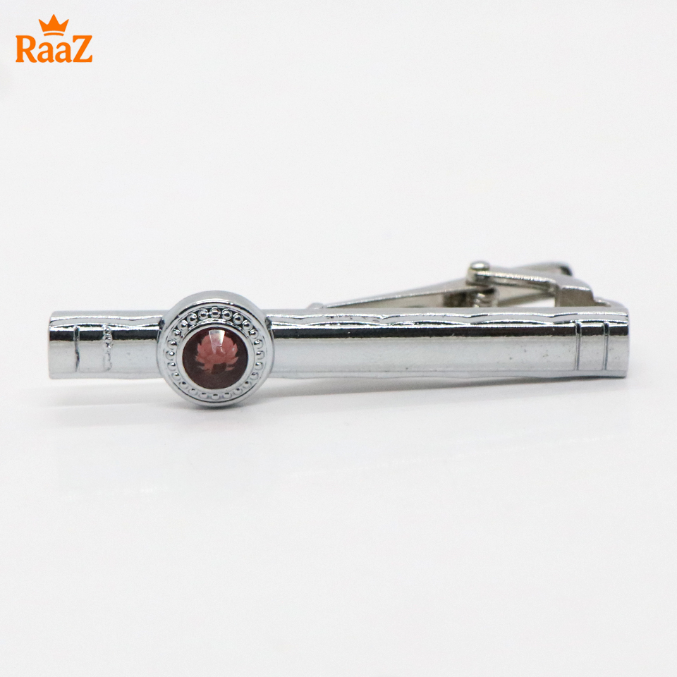 Picture of Silver Purple Stone Premium Stainless Steel Tie Clip Bar For Men