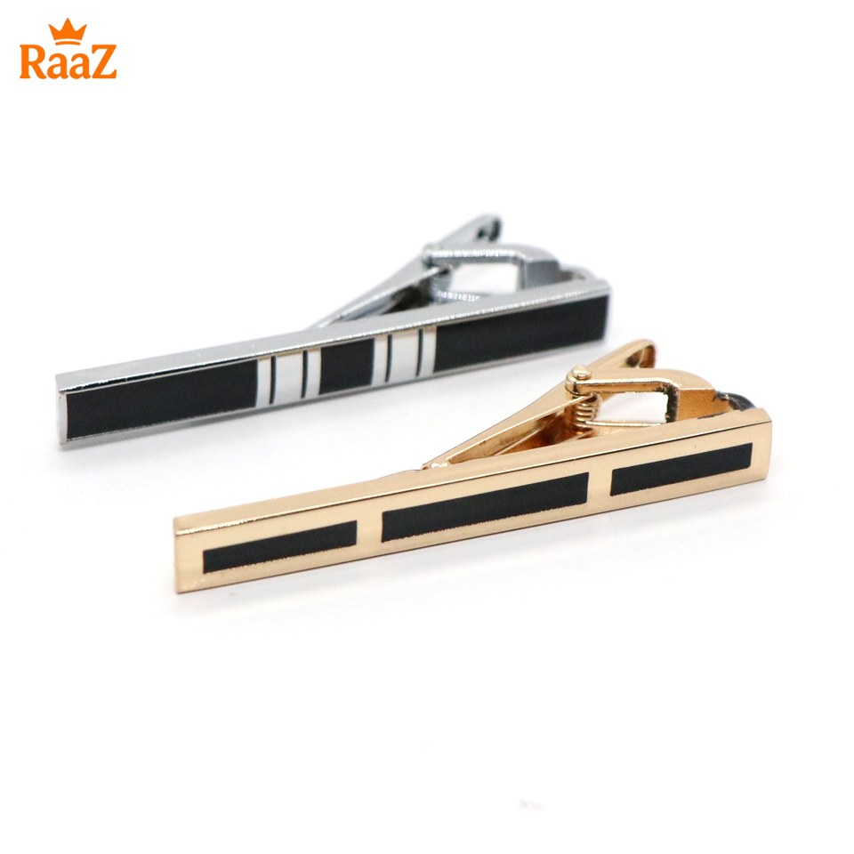 Picture of 2Pc Vertical Stripe Brushed Steel Tie Clip Set For Men