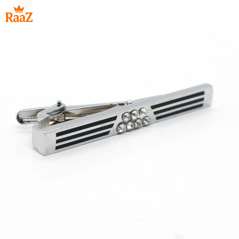 Picture of Silver Black Polished Stone Accent Tie Clip for Men