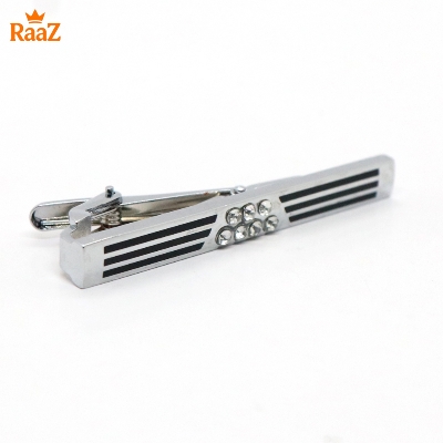 Picture of Silver Black Polished Stone Accent Tie Clip for Men