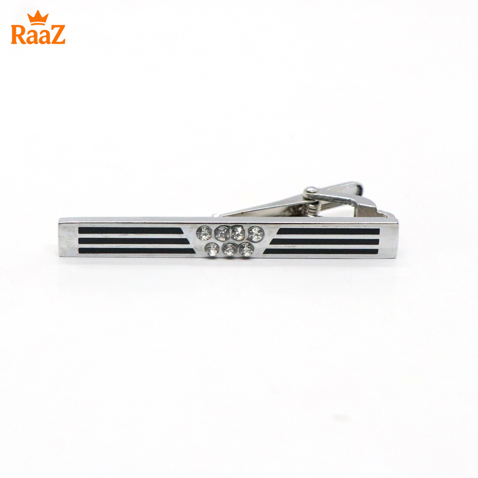 Picture of Silver Black Polished Stone Accent Tie Clip for Men