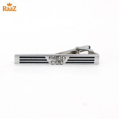 Picture of Silver Black Polished Stone Accent Tie Clip for Men