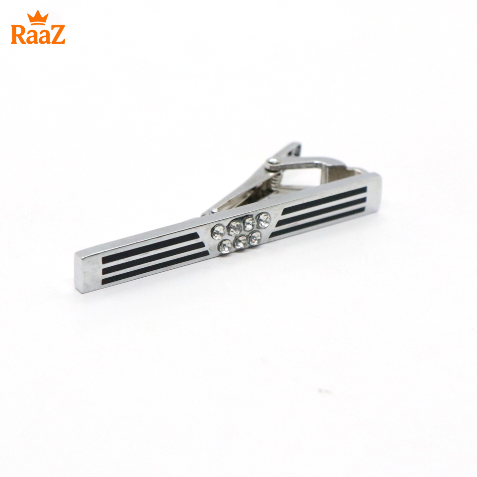 Picture of Silver Black Polished Stone Accent Tie Clip for Men