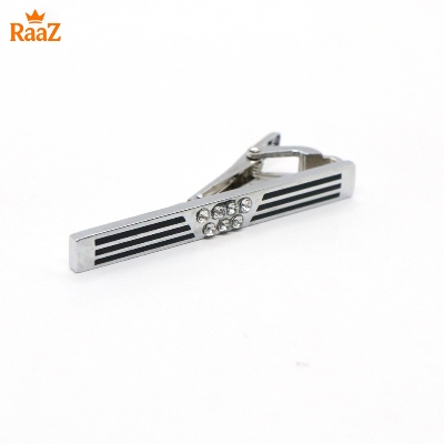 Picture of Silver Black Polished Stone Accent Tie Clip for Men