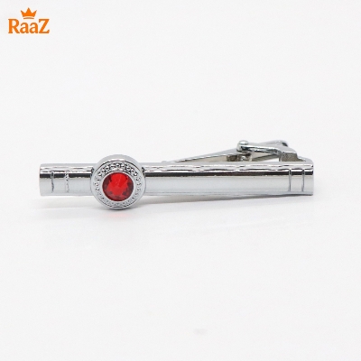 Picture of Silver Red Stone Premium Stainless Steel Tie Clip Bar For Men