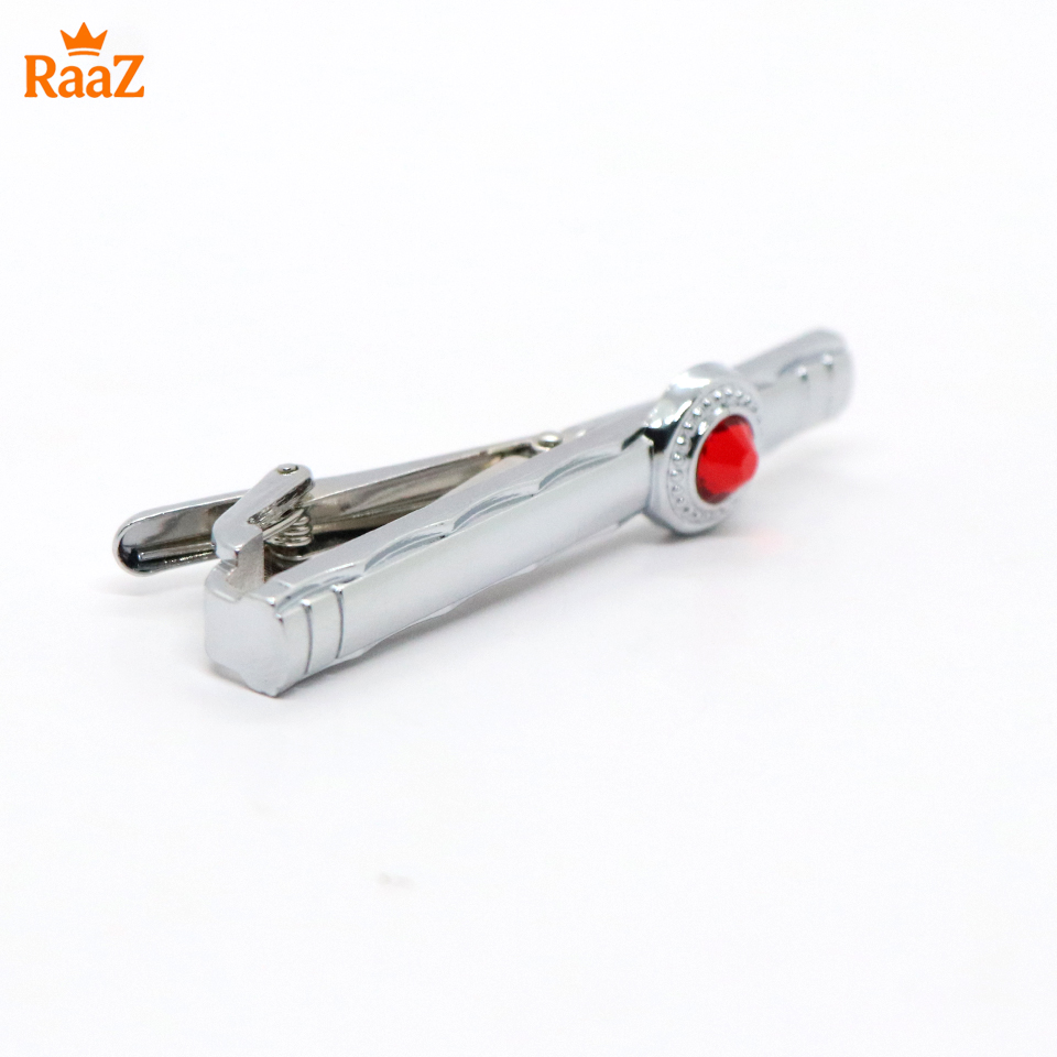 Picture of Silver Red Stone Premium Stainless Steel Tie Clip Bar For Men