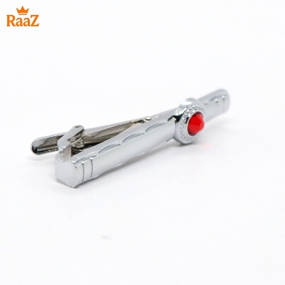 Picture of Silver Red Stone Premium Stainless Steel Tie Clip Bar For Men