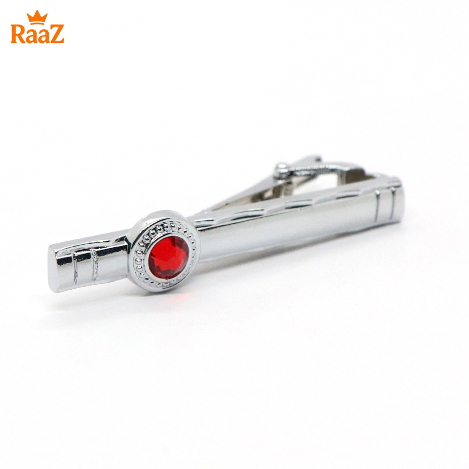 Picture of Silver Red Stone Premium Stainless Steel Tie Clip Bar For Men