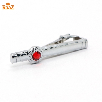Picture of Silver Red Stone Premium Stainless Steel Tie Clip Bar For Men