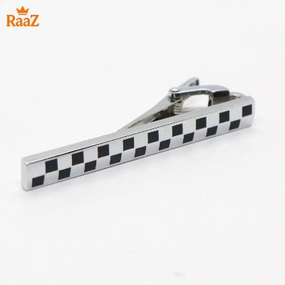 Picture of Silver Black Stainless Steel Tie Clip with Mosaic Design for Men