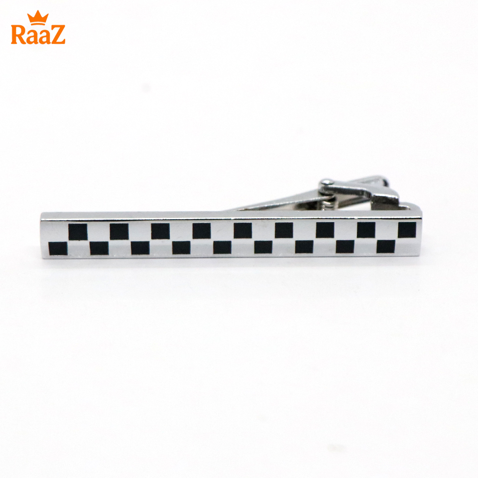 Picture of Silver Black Stainless Steel Tie Clip with Mosaic Design for Men
